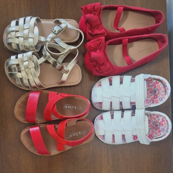 Lot Of 4 Red White Gold Toddler Baby Girls Sandals Shoes Size 7 - Picture 2 of 5